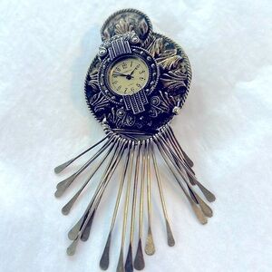 Shannon Vintage Clock Brooch ornate artistic elements rope patterns, fan shapes